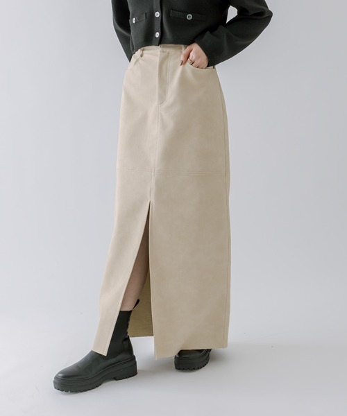 mline（エムライン）の「[mline]フェイクレザースリットスカート（スカート・レディース・ブラック/ベージュ・1/2）」の16枚目の写真