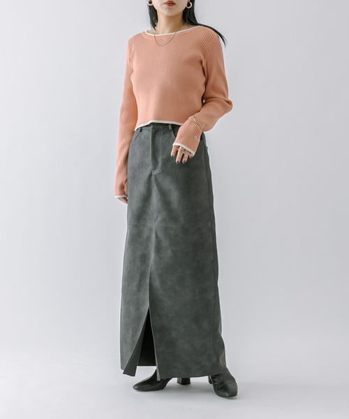 mline（エムライン）の「[mline]フェイクレザースリットスカート（スカート・レディース・ブラック/ベージュ・1/2）」の21枚目の写真