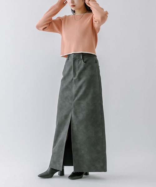 mline（エムライン）の「[mline]フェイクレザースリットスカート（スカート・レディース・ブラック/ベージュ・1/2）」の22枚目の写真