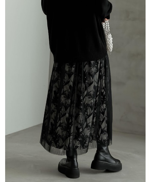 Re:EDIT（リエディ）の「[2023A/W COLLECTION][低身長サイズ有]チュールレイヤードプリントスカート（スカート・レディース・レオパード/ブラック系・LARGE/SHORT/MEDIUM）」の10枚目の写真