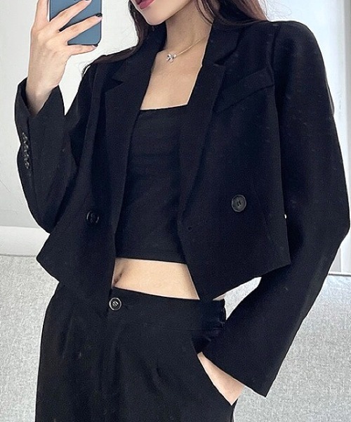 minsobi 短丈　黒 クロップド テーラードジャケット minsobi短丈シャツジャケットブラック クロップドジャケット ショート