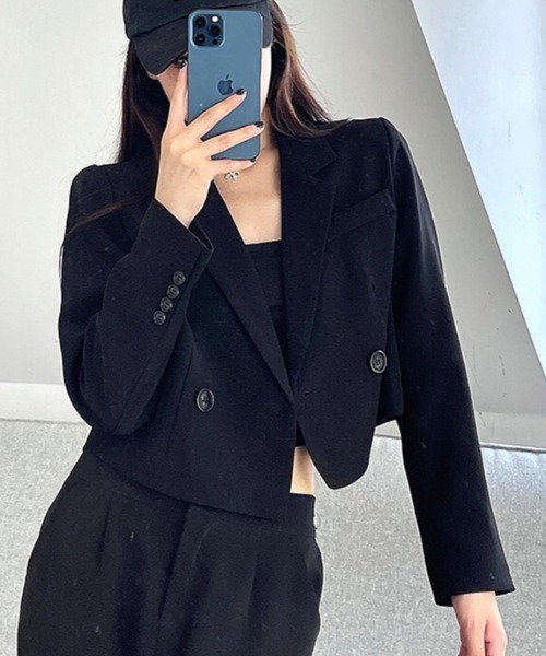 minsobi 短丈 黒 クロップド テーラードジャケット minsobi短丈シャツ