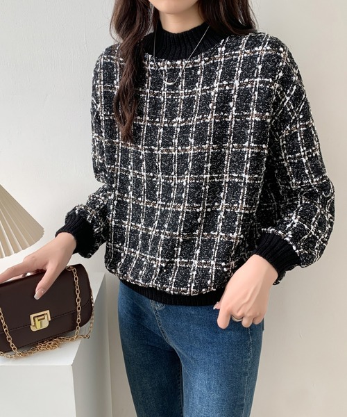 ABITOKYO(アビトーキョー)の「リブドッキングハイネックツイードブラウス(シャツ/ブラウス・レディース・ベージュ系その他/ブラック系その他/ブルー系その他・FREE)」の7枚目の写真