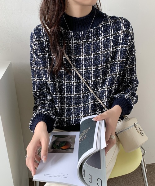 ABITOKYO(アビトーキョー)の「リブドッキングハイネックツイードブラウス(シャツ/ブラウス・レディース・ベージュ系その他/ブラック系その他/ブルー系その他・FREE)」の12枚目の写真