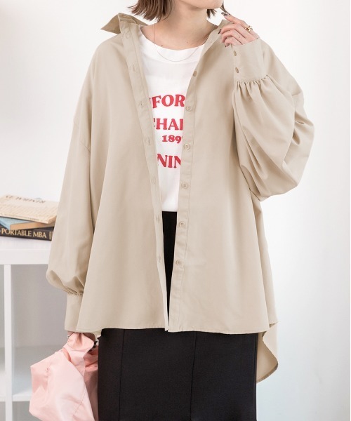 ad thie(アドティエ)の「オーバーサイズ ピーチスキンシャツ(シャツ/ブラウス・レディース・ナチュラル/ピンク/ブルー/ブラック/ダークブラウン/カーキ・MEDIUM/LARGE)」の3枚目の写真
