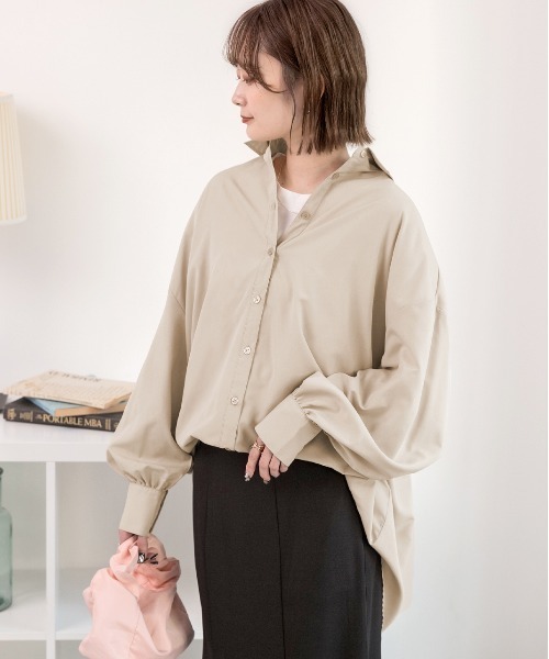 ad thie(アドティエ)の「オーバーサイズ ピーチスキンシャツ(シャツ/ブラウス・レディース・ナチュラル/ピンク/ブルー/ブラック/ダークブラウン/カーキ・MEDIUM/LARGE)」の16枚目の写真