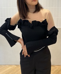 シアーコンビフリルニットプルオーバー
