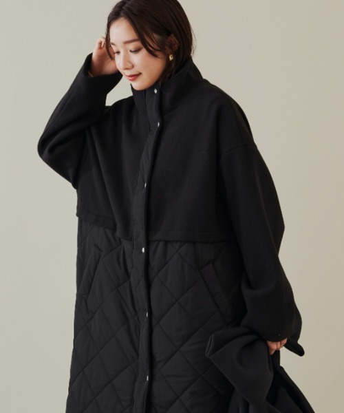 フェイクウール×キルトロングコート（その他アウター）｜Shelly island