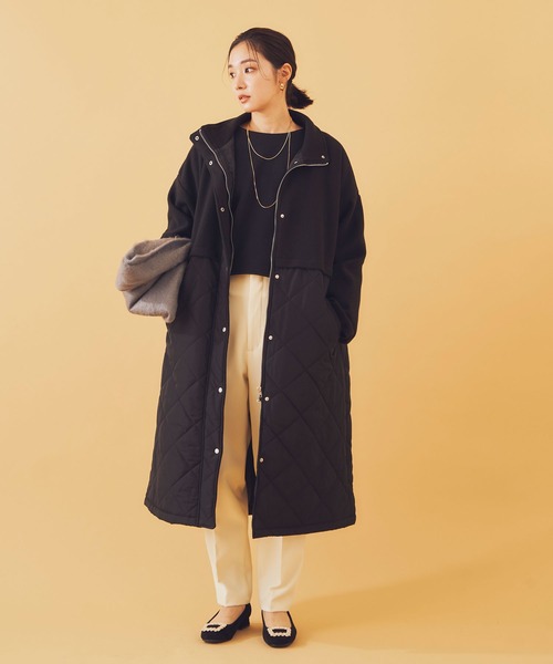 フェイクウール×キルトロングコート（その他アウター）｜Shelly island