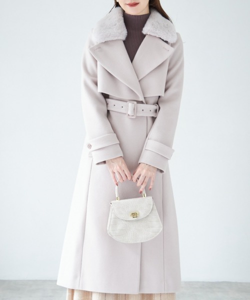 tocco closet（トッコ　クローゼット）の「ベルト＆ファー付きマルチスタンドカラー３ＷＡＹヨークコート（ステンカラーコート・レディース・ピンク系その他/ベージュ/グレー/モカ・M）」の4枚目の写真