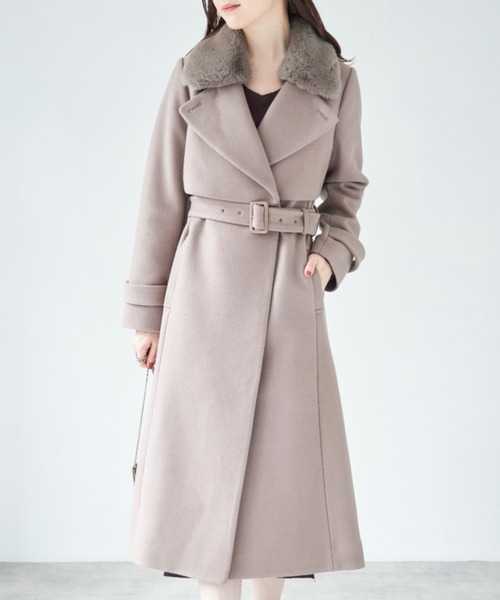 tocco closet（トッコ　クローゼット）の「ベルト＆ファー付きマルチスタンドカラー３ＷＡＹヨークコート（ステンカラーコート・レディース・ピンク系その他/ベージュ/グレー/モカ・M）」の2枚目の写真
