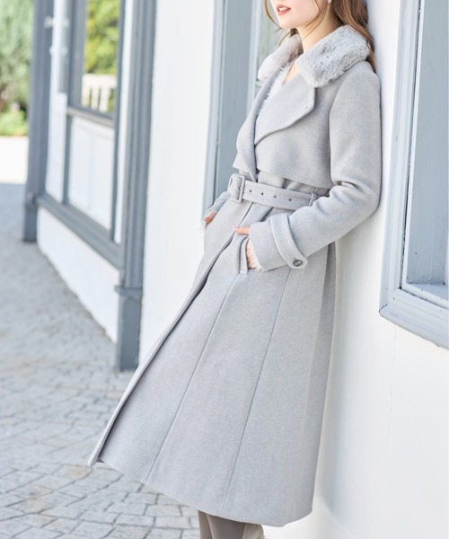 tocco closet（トッコ　クローゼット）の「ベルト＆ファー付きマルチスタンドカラー３ＷＡＹヨークコート（ステンカラーコート・レディース・ピンク系その他/ベージュ/グレー/モカ・M）」の6枚目の写真