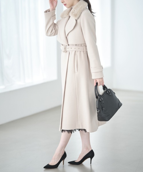 tocco closet（トッコ　クローゼット）の「ベルト＆ファー付きマルチスタンドカラー３ＷＡＹヨークコート（ステンカラーコート・レディース・ピンク系その他/ベージュ/グレー/モカ・M）」の22枚目の写真