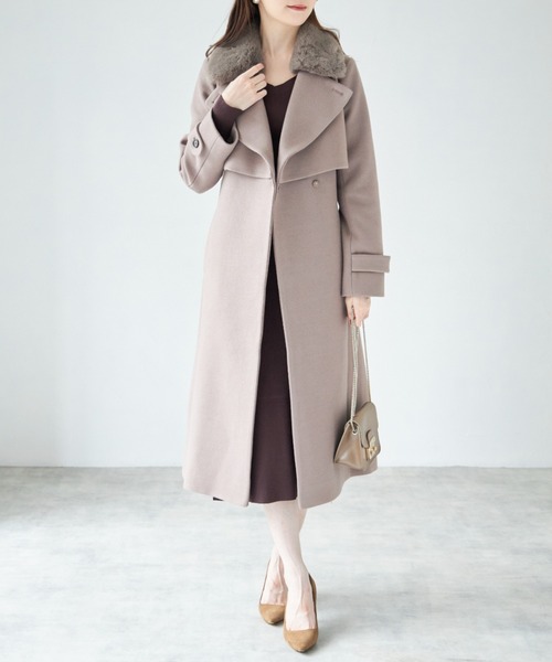 tocco closet（トッコ　クローゼット）の「ベルト＆ファー付きマルチスタンドカラー３ＷＡＹヨークコート（ステンカラーコート・レディース・ピンク系その他/ベージュ/グレー/モカ・M）」の13枚目の写真