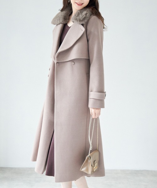 tocco closet（トッコ　クローゼット）の「ベルト＆ファー付きマルチスタンドカラー３ＷＡＹヨークコート（ステンカラーコート・レディース・ピンク系その他/ベージュ/グレー/モカ・M）」の14枚目の写真