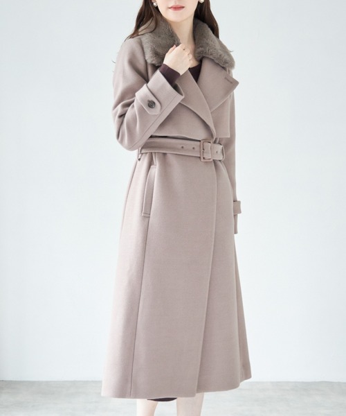 tocco closet（トッコ　クローゼット）の「ベルト＆ファー付きマルチスタンドカラー３ＷＡＹヨークコート（ステンカラーコート・レディース・ピンク系その他/ベージュ/グレー/モカ・M）」の16枚目の写真