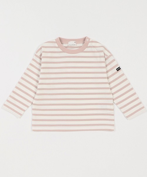 petit main（プティマイン）の「【& Re】厚天竺ボーダーＴ（Tシャツ/カットソー・キッズ・オフホワイト/ライトピンク/グリーン/オレンジ/ベージュ/ブラック・80ｃｍ/90cm/100cm/110cm/120cm/130cm）」の5枚目の写真