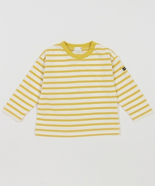 petit main（プティマイン）の「【& Re】厚天竺ボーダーＴ（Tシャツ/カットソー・キッズ・オフホワイト/ライトピンク/グリーン/オレンジ/ベージュ/ブラック・80ｃｍ/90cm/100cm/110cm/120cm/130cm）」の6枚目の写真