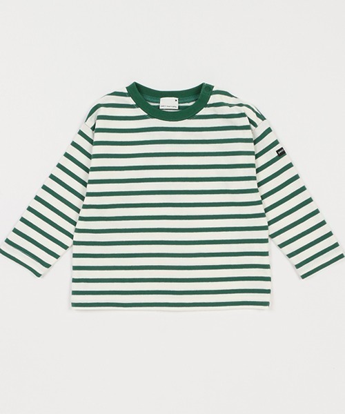 petit main（プティマイン）の「【& Re】厚天竺ボーダーＴ（Tシャツ/カットソー・キッズ・オフホワイト/ライトピンク/グリーン/オレンジ/ベージュ/ブラック・80ｃｍ/90cm/100cm/110cm/120cm/130cm）」の4枚目の写真