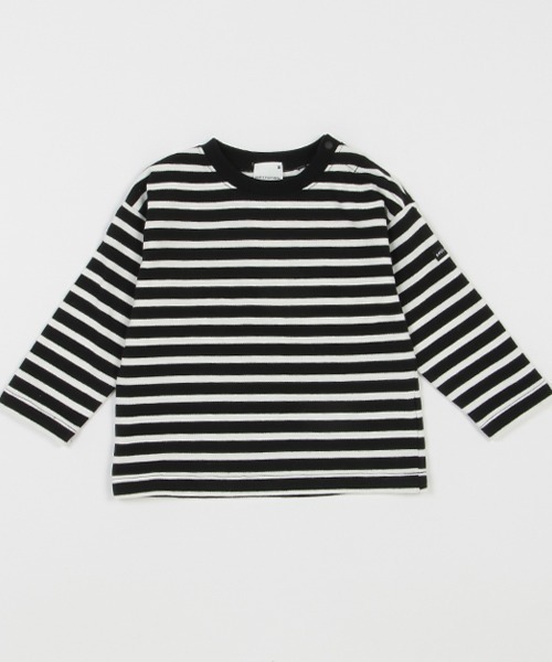 petit main（プティマイン）の「【& Re】厚天竺ボーダーＴ（Tシャツ/カットソー・キッズ・オフホワイト/ライトピンク/グリーン/オレンジ/ベージュ/ブラック・80ｃｍ/90cm/100cm/110cm/120cm/130cm）」の3枚目の写真