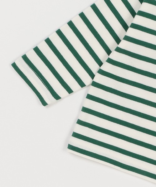 petit main（プティマイン）の「【& Re】厚天竺ボーダーＴ（Tシャツ/カットソー・キッズ・オフホワイト/ライトピンク/グリーン/オレンジ/ベージュ/ブラック・80ｃｍ/90cm/100cm/110cm/120cm/130cm）」の11枚目の写真