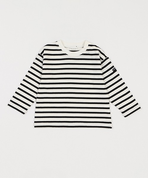 petit main（プティマイン）の「【& Re】厚天竺ボーダーＴ（Tシャツ/カットソー・キッズ・オフホワイト/ライトピンク/グリーン/オレンジ/ベージュ/ブラック・80ｃｍ/90cm/100cm/110cm/120cm/130cm）」の17枚目の写真