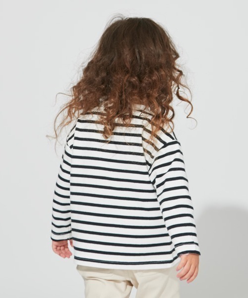 petit main（プティマイン）の「【& Re】厚天竺ボーダーＴ（Tシャツ/カットソー・キッズ・オフホワイト/ライトピンク/グリーン/オレンジ/ベージュ/ブラック・80ｃｍ/90cm/100cm/110cm/120cm/130cm）」の15枚目の写真