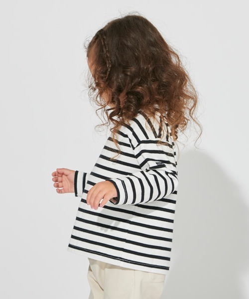 petit main（プティマイン）の「【& Re】厚天竺ボーダーＴ（Tシャツ/カットソー・キッズ・オフホワイト/ライトピンク/グリーン/オレンジ/ベージュ/ブラック・80ｃｍ/90cm/100cm/110cm/120cm/130cm）」の16枚目の写真