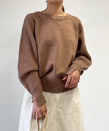 袖畦クルーネックニット