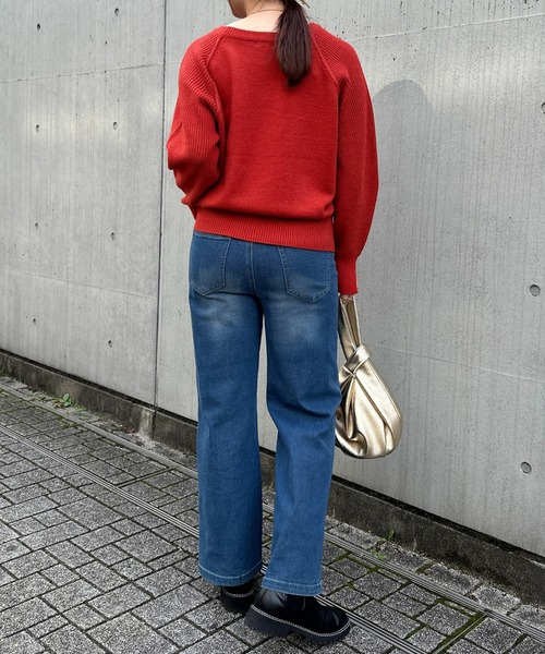 un dix cors（アンディコール）の「袖畦クルーネックニット（ニット/セーター・レディース・モカ/アイボリー/レッド・FREE）」の6枚目の写真