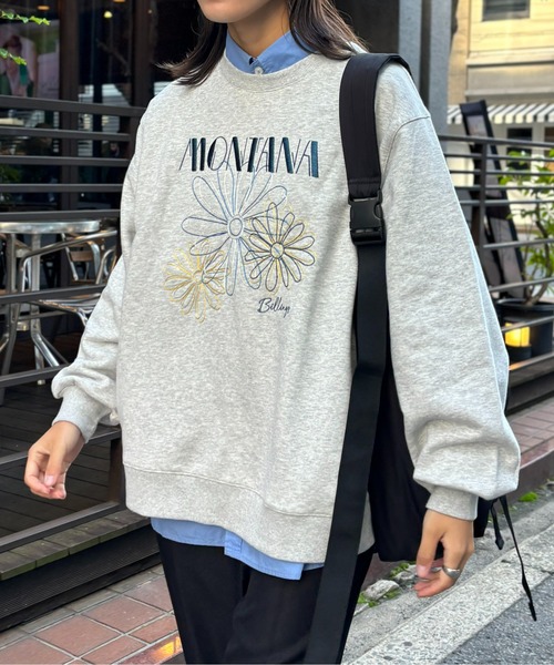 CPCM（シーピーシーエム）の「センハナ刺繍裏毛プルオーバー（スウェット・レディース・ネイビー/オフホワイト/チャコールグレー/グレー・FREE）」の3枚目の写真