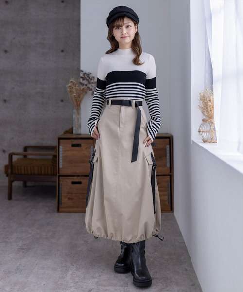 clear（クリア）の「裾ドロストミリタリースカート[低身長用サイズ有]（スカート・レディース・ブラック/ベージュ・F/XS）」の10枚目の写真