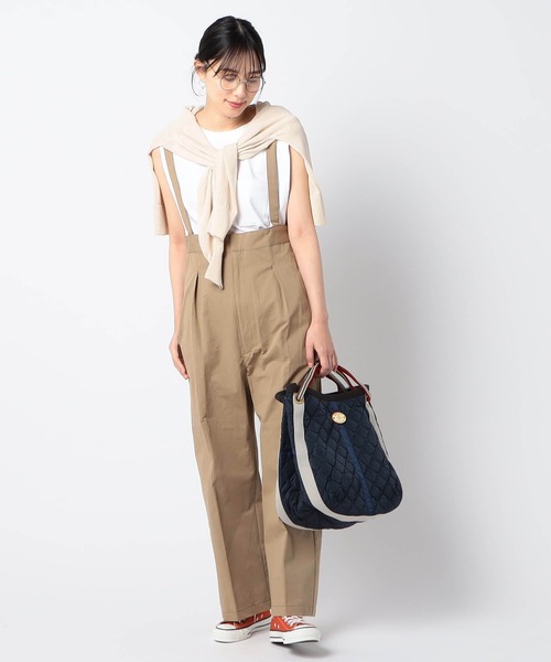 Grand PARK（グランドパーク）の「ハイウエスト　チノサロペット（チノパンツ・レディース・ベージュ/カーキ・FREE）」の2枚目の写真