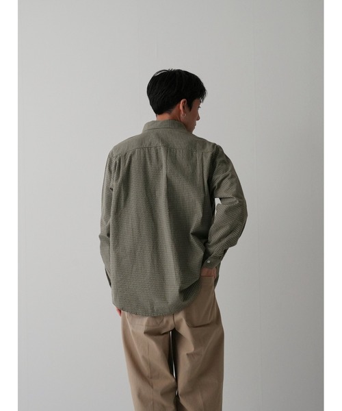 Bargiee（バージー）の「ダブル ライン チェック シャツ 長袖 ユニセックス（シャツ/ブラウス・レディース・カーキ/ネイビー・FREE）」の4枚目の写真