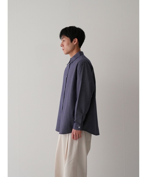 Bargiee（バージー）の「ダブル ライン チェック シャツ 長袖 ユニセックス（シャツ/ブラウス・レディース・カーキ/ネイビー・FREE）」の6枚目の写真