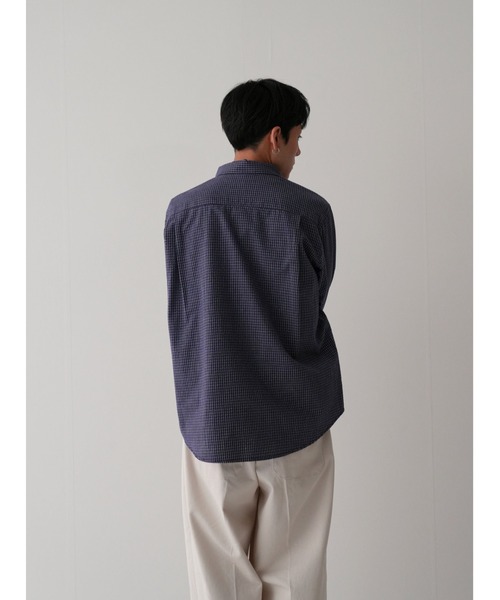 Bargiee（バージー）の「ダブル ライン チェック シャツ 長袖 ユニセックス（シャツ/ブラウス・レディース・カーキ/ネイビー・FREE）」の7枚目の写真