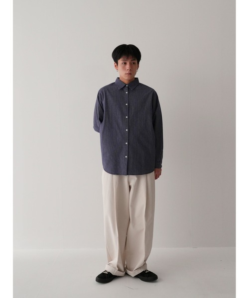 Bargiee（バージー）の「ダブル ライン チェック シャツ 長袖 ユニセックス（シャツ/ブラウス・レディース・カーキ/ネイビー・FREE）」の8枚目の写真