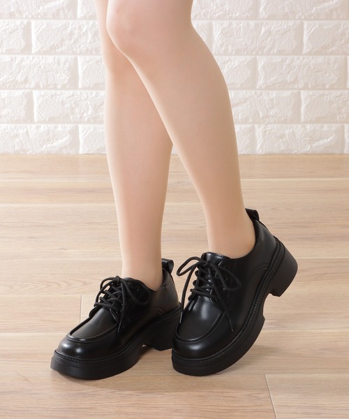 セール】レザー調 レースアップ 厚底 シューズ（パンプス）｜Lace