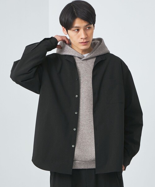 green label relaxing(グリーンレーベルリラクシング)の「FREELITCH ジャストルーズ バンドカラー シャツ -2WAYストレッチ・防シワ・吸水速乾-(シャツ/ブラウス・メンズ・ネイビー/ブラック・M/S/L/XL)」の1枚目の写真