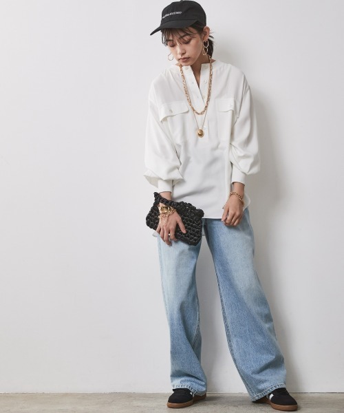 CHIC STYLE（シックスタイル）の「衿リブブラウス ＜大きいサイズ有＞シックスタイル（シャツ/ブラウス・レディース・オフホワイト/ネイビー/ライトベージュ/ブラック・LL/4L/3L/L/5L/M）」の7枚目の写真