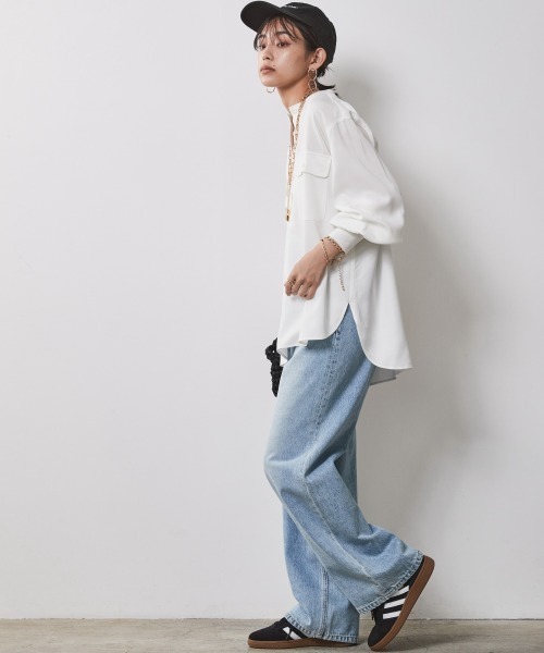 CHIC STYLE（シックスタイル）の「衿リブブラウス ＜大きいサイズ有＞シックスタイル（シャツ/ブラウス・レディース・オフホワイト/ネイビー/ライトベージュ/ブラック・LL/4L/3L/L/5L/M）」の8枚目の写真