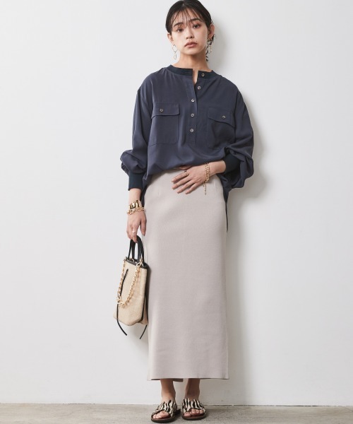 CHIC STYLE（シックスタイル）の「衿リブブラウス ＜大きいサイズ有＞シックスタイル（シャツ/ブラウス・レディース・オフホワイト/ネイビー/ライトベージュ/ブラック・LL/4L/3L/L/5L/M）」の9枚目の写真