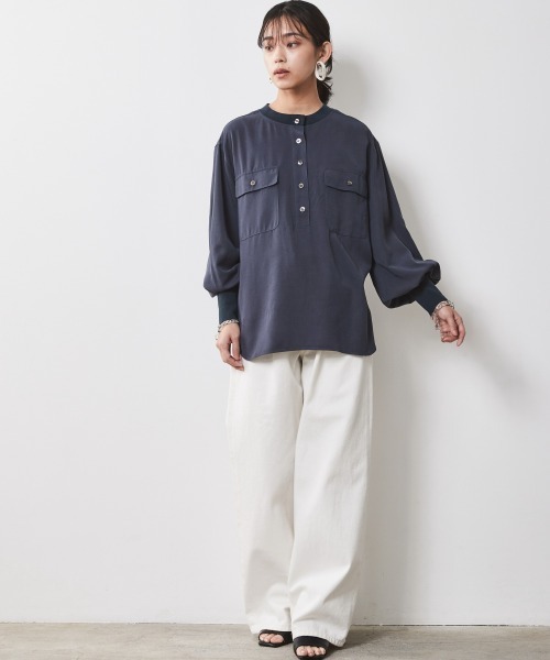 ブラウス シャツ 衿リブブラウス 「大きいサイズ有」シックスタイル レディース CHIC STYLE ブラウス シャツ 衿リブブラウス 「大きいサイズ有