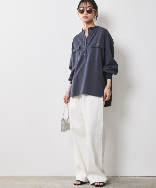 CHIC STYLE（シックスタイル）の「衿リブブラウス ＜大きいサイズ有＞シックスタイル（シャツ/ブラウス・レディース・オフホワイト/ネイビー/ライトベージュ/ブラック・LL/4L/3L/L/5L/M）」の11枚目の写真