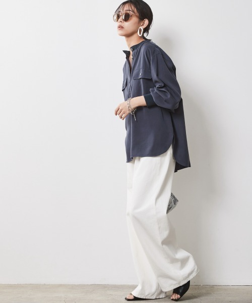 CHIC STYLE（シックスタイル）の「衿リブブラウス ＜大きいサイズ有＞シックスタイル（シャツ/ブラウス・レディース・オフホワイト/ネイビー/ライトベージュ/ブラック・LL/4L/3L/L/5L/M）」の12枚目の写真