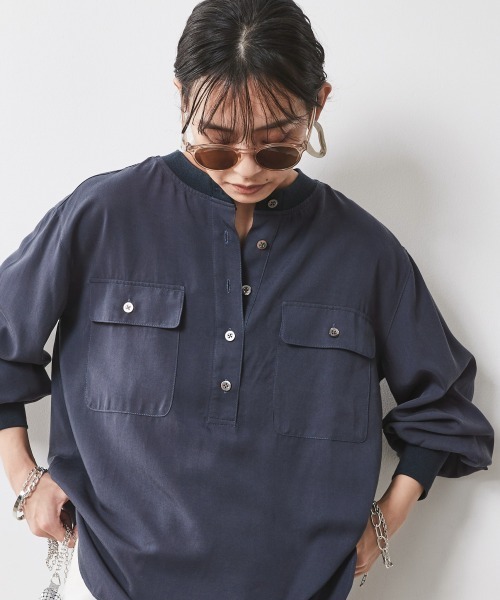 CHIC STYLE（シックスタイル）の「衿リブブラウス ＜大きいサイズ有＞シックスタイル（シャツ/ブラウス・レディース・オフホワイト/ネイビー/ライトベージュ/ブラック・LL/4L/3L/L/5L/M）」の16枚目の写真