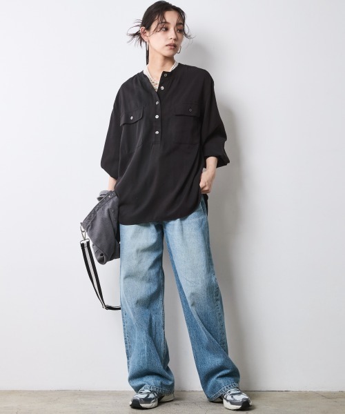 ブラウス シャツ 衿リブブラウス 「大きいサイズ有」シックスタイル レディース 衿リブブラウス ＜大きいサイズ有＞シックスタイル（シャツ