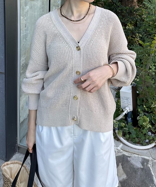 COLLAGE GALLARDAGALANTE（コラージュガリャルダガランテ）の「リネン畦カーデ（カーディガン/ボレロ・レディース・アイボリー/ライトグレー/ブラック・FREE）」の2枚目の写真