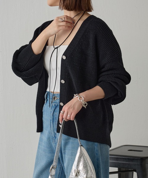 COLLAGE GALLARDAGALANTE（コラージュガリャルダガランテ）の「リネン畦カーデ（カーディガン/ボレロ・レディース・アイボリー/ライトグレー/ブラック・FREE）」の15枚目の写真