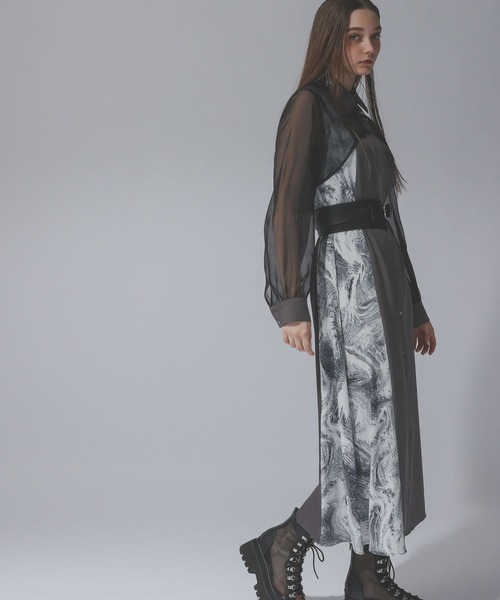 HARE（ハレ）の「【オケージョン/セレモニー/結婚式】シアーガラキリカエワンピース(HARE)（ワンピース・レディース・ホワイト/ブルー/ネイビー/グレー/ブラック×レッド・FREE）」の10枚目の写真